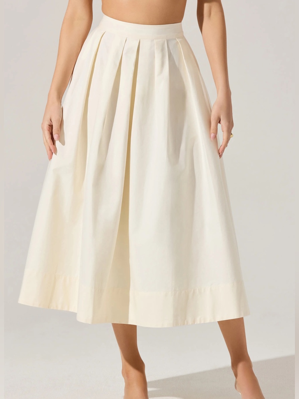 ASTR the Label High-Waist A-Line 100% Cotton Midi Skirt in Cream